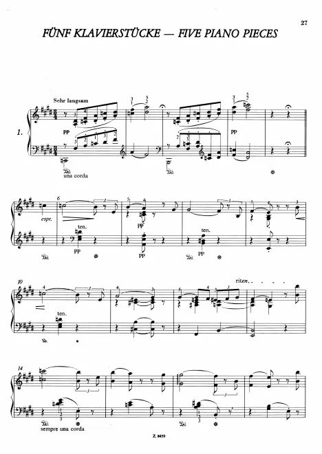 First page of Fünf Klavierstücke