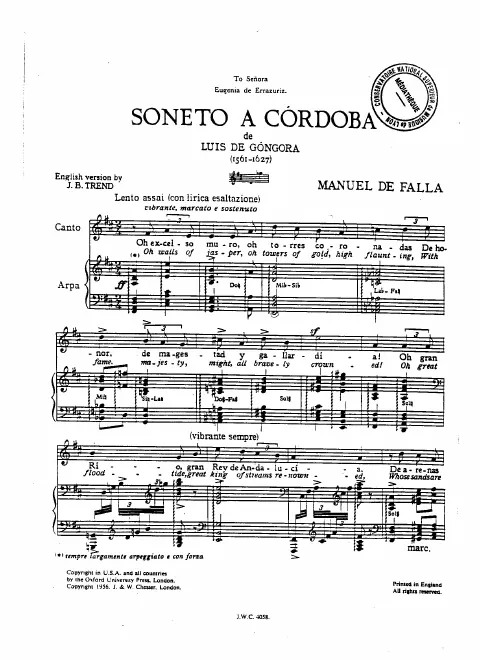 First page of Soneto a Cordoba