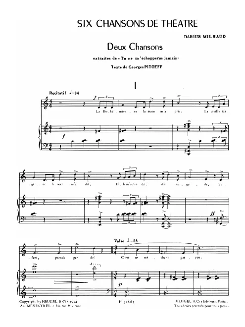 First page of 6 Chansons de théâtre