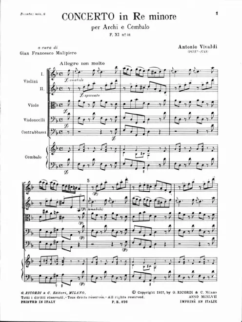 First page of Concerto for Strings in D minor