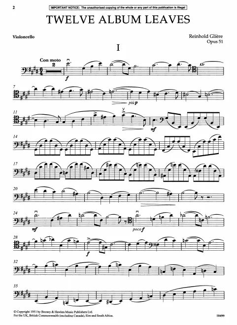 First page of 12 Albumleaves for Cello and Piano