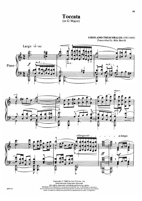 First page of Toccata quinta sopra i pedali per l'organo, e senza