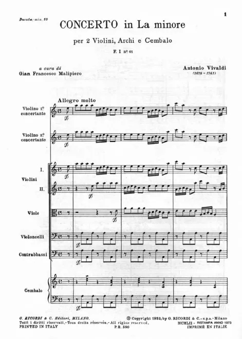First page of Concerto for 2 Violins in A minor
