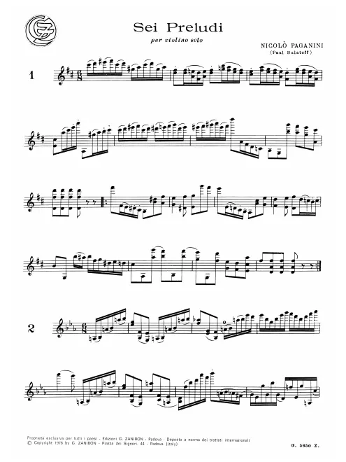 First page of 6 Preludi for Violin Solo