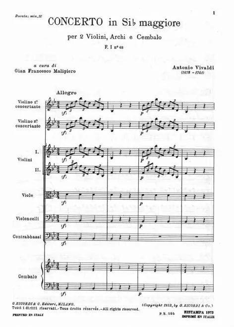 First page of Concerto for 2 Violins in B-flat major