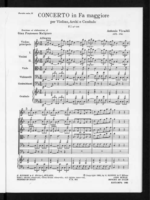 First page of Violin Concerto in F major