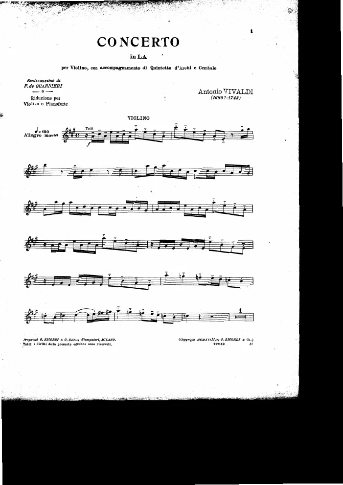 First page of Violin Concerto in A major