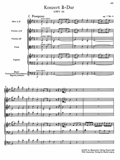 First page of Organ Concerto in B-flat major