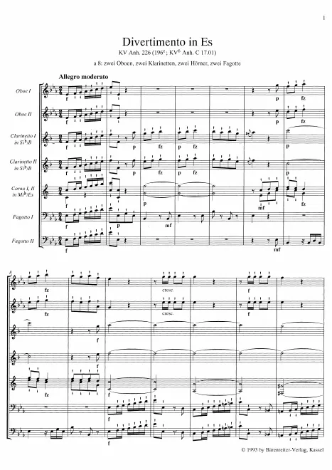 First page of Divertimento in E-flat major