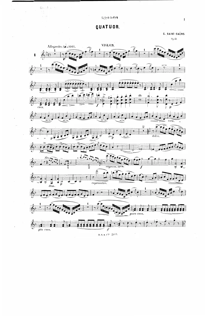 First page of Piano Quartet