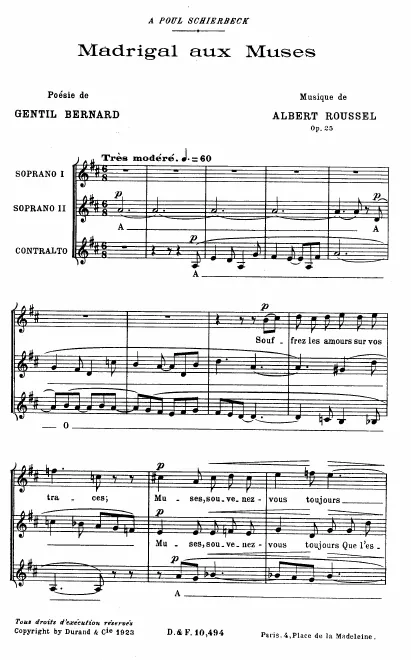 First page of Madrigal aux muses