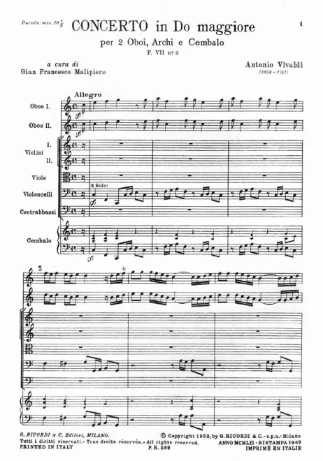 First page of Concerto in C major for 2 Oboes