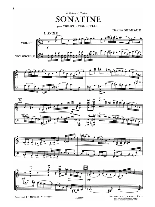 First page of Sonatina for Violin and Cello