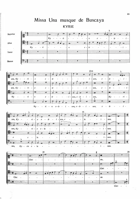 First page of Missa Una musque de Buscaya