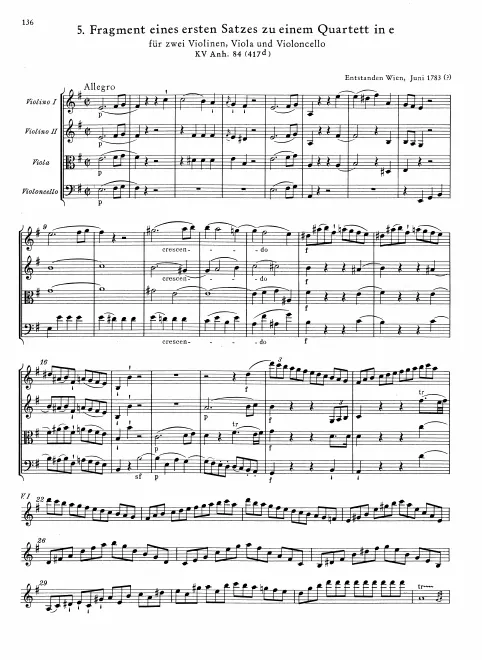 First page of String Quartet in E minor