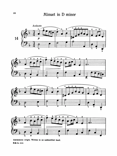 First page of Minuet in D minor