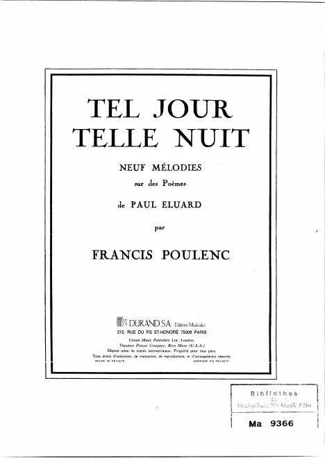 First page of Neuf mélodies
