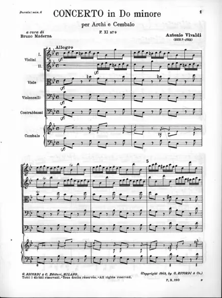 First page of Concerto for Strings in C minor