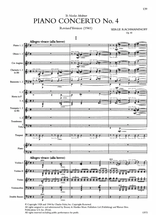 First page of Piano Concerto No.4