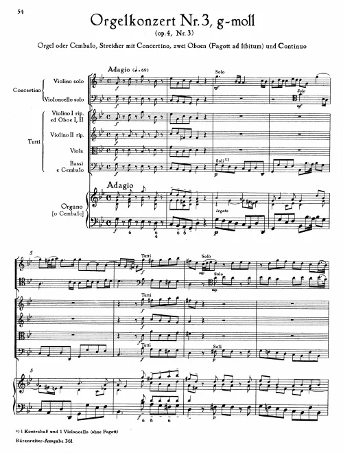 First page of Organ Concerto in G minor
