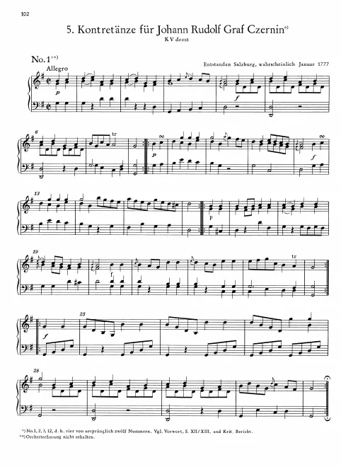 First page of Country Dances for Johann Rudolf Graf Czernin, K.deest