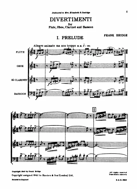 First page of Divertimenti for Wind Quartet