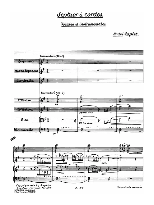First page of Septet for String Quartet and 3 Voices