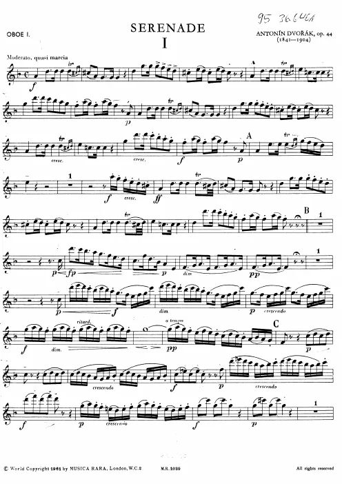 First page of Serenade for Wind Instruments