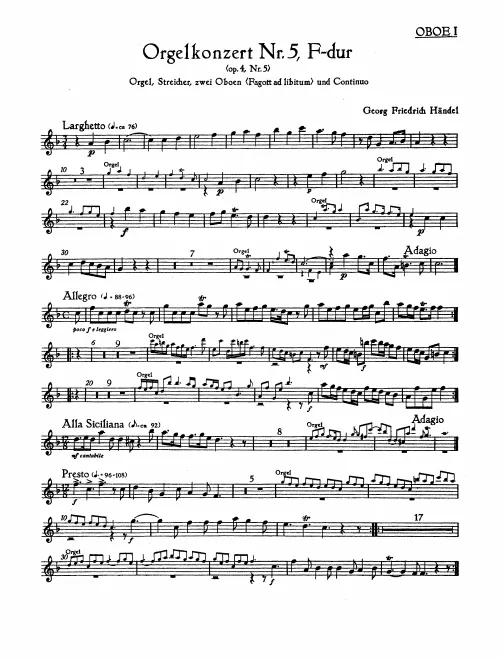 First page of Organ Concerto in F major