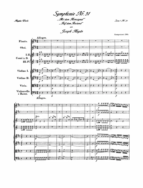 First page of Symphony No.31 in D major