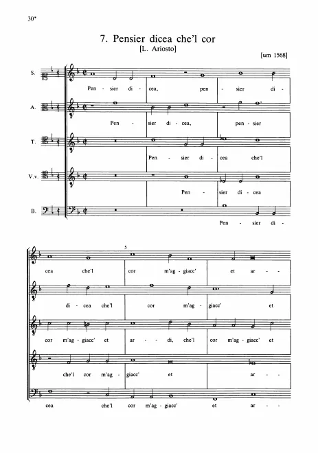 First page of Pensier dicea che'l cor (I)
