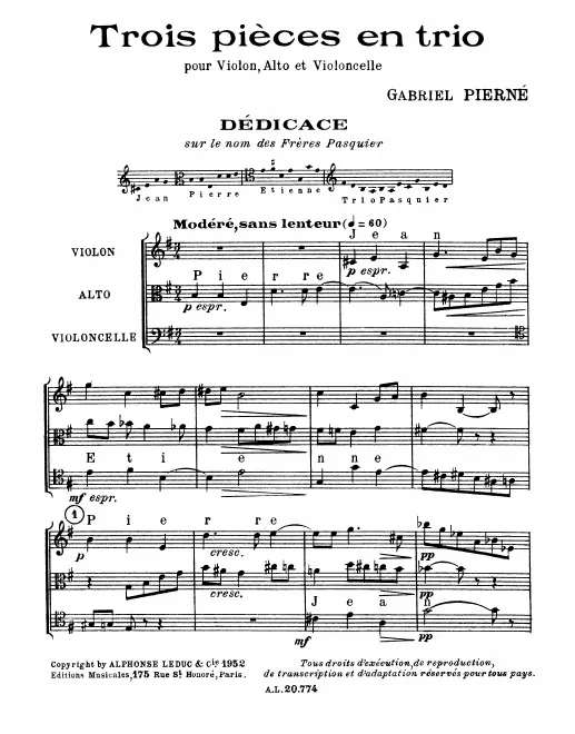 First page of 3 pièces en trio
