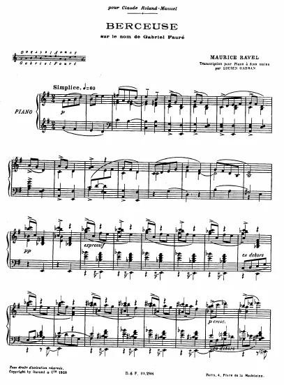 First page of Berceuse sur le nom de Gabriel Fauré