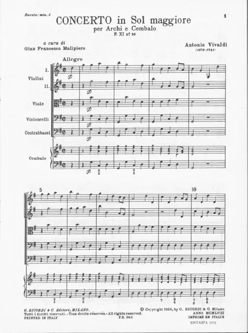 First page of Concerto for Strings in G major