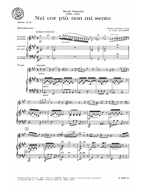 First page of Nel cor più non mi sento