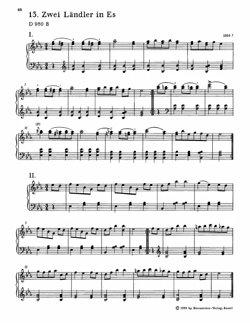 First page of 2 Ländler in E-flat major