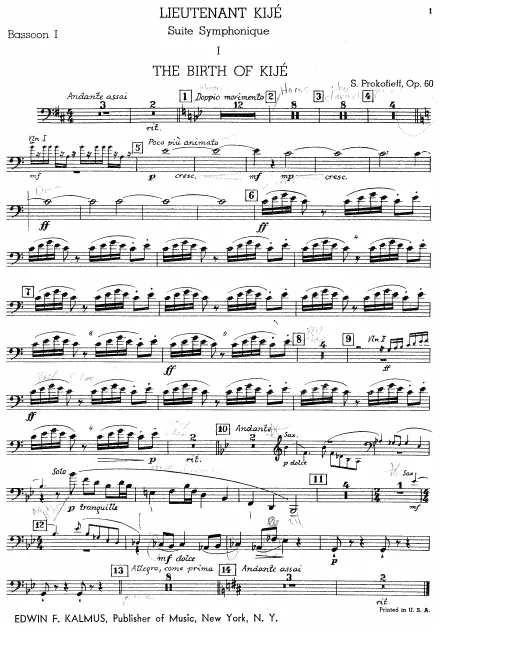 First page of Lieutenant Kijé. Symphonic suite