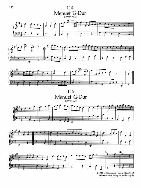 First page of Minuet in G major, HWV 527