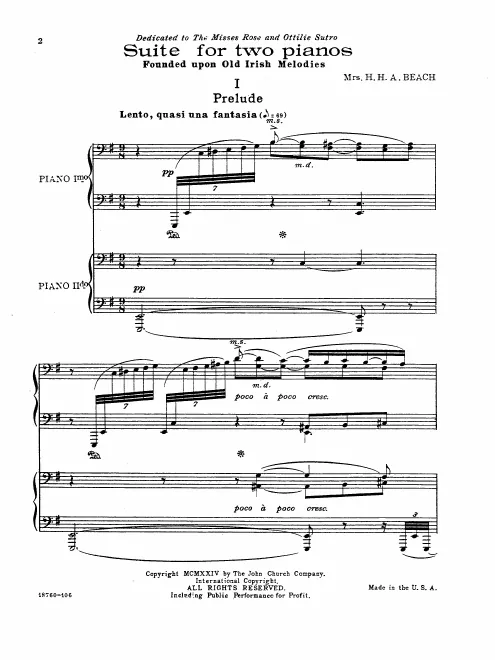 First page of Suite for Two Pianos Founded upon Old Irish Melodies