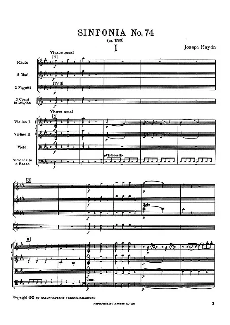 First page of Symphony No.74 in E-flat major