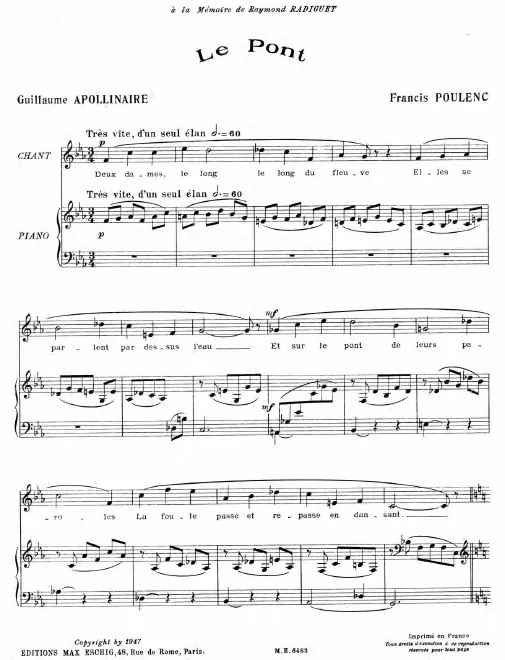 First page of Deux Mélodies sur des poèmes de Guillaume Apollinaire