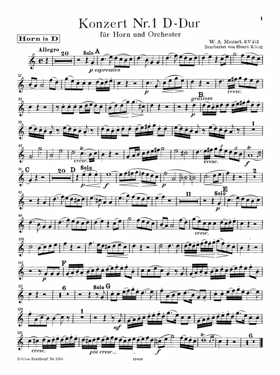 First page of Horn Concerto