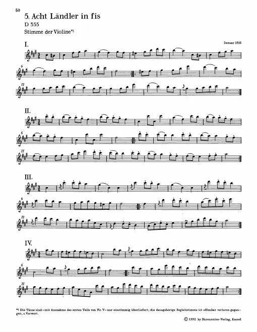 First page of 8 Ländler in F-sharp minor