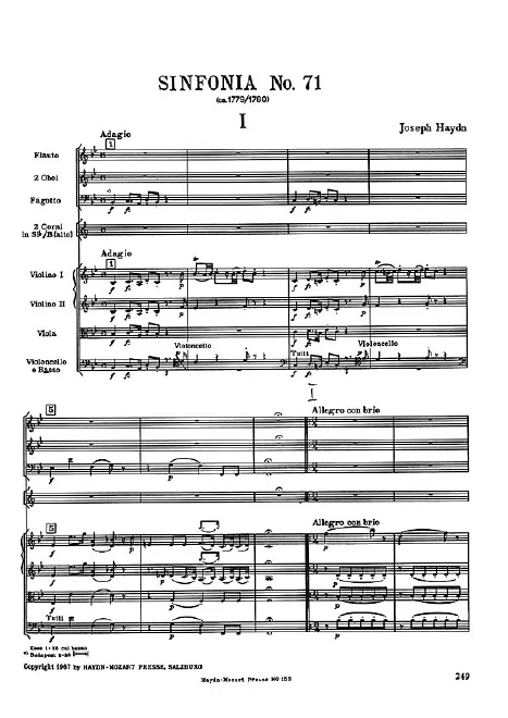First page of Symphony No.71 in B-flat major