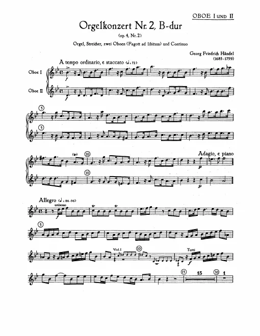 First page of Organ Concerto in B-flat major
