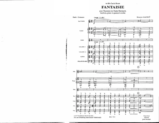 First page of Fantasia for Theremin, Oboe, String Quartet and Piano