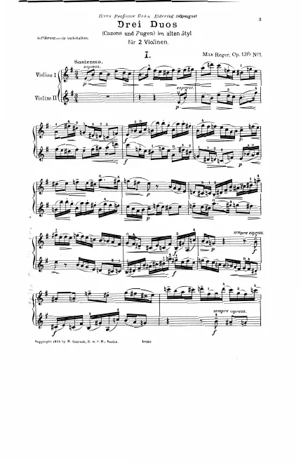 First page of 3 Duos, Canons und Fugen im alten Stil für 2 Violinen