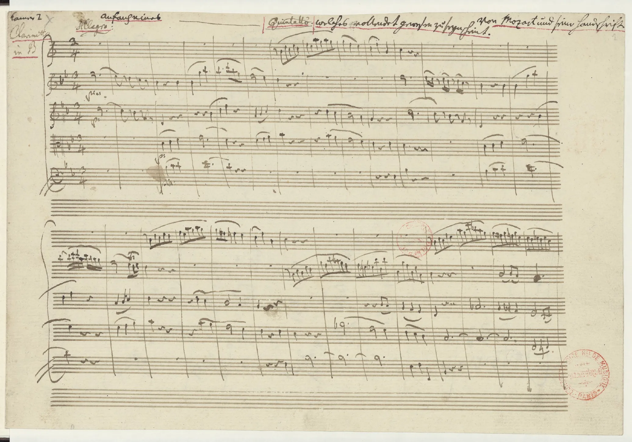 First page of Clarinet Quintet in B-flat major