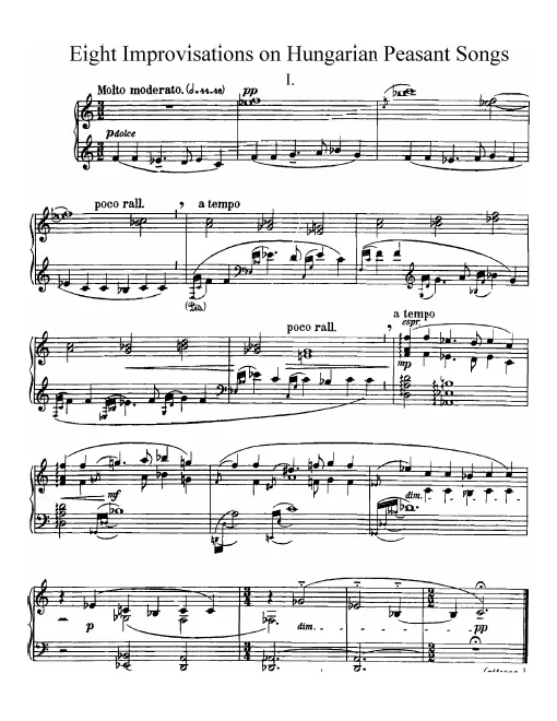 First page of Improvisations on Hungarian Peasant Songs