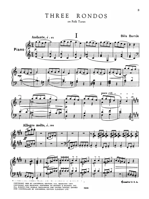 First page of 3 Rondos on Slovak Folk Tunes